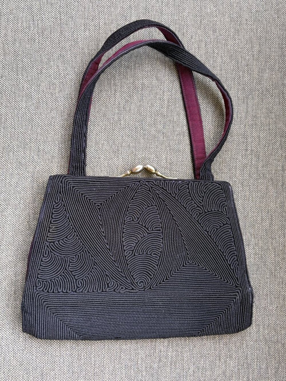 Vintage 1940s Normandie Montreal Cordé Handbag Black Evening Purse